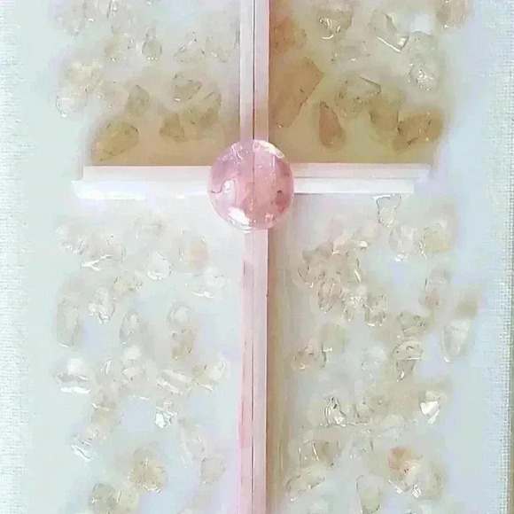 Pink Stained Glass Cross and Crushed Glass Resin Art on Canvas - Picture 4 of 4
